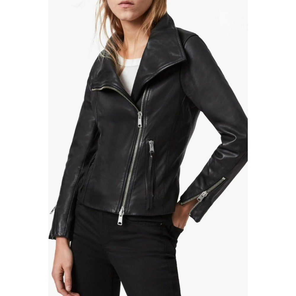 AllSaints Ellis Leather Biker Black Women's Jacket Size 2
